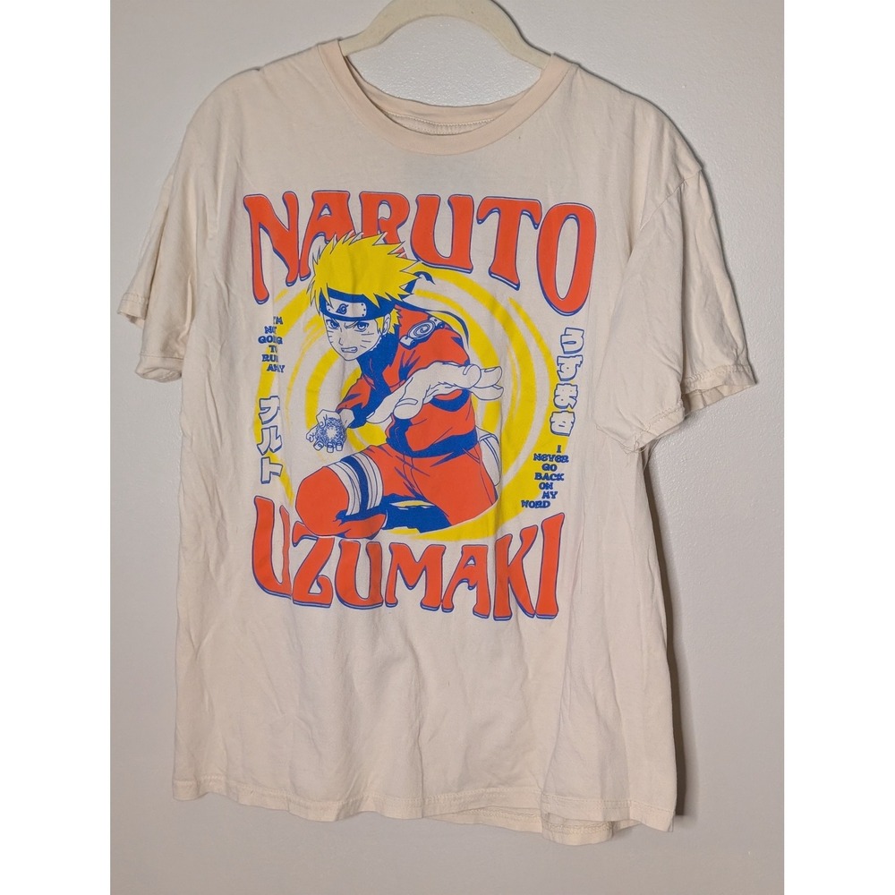 2002 Naruto Shippuden Ripple Junction Graphic T-Shirt Cream Mens Large Uzumaki